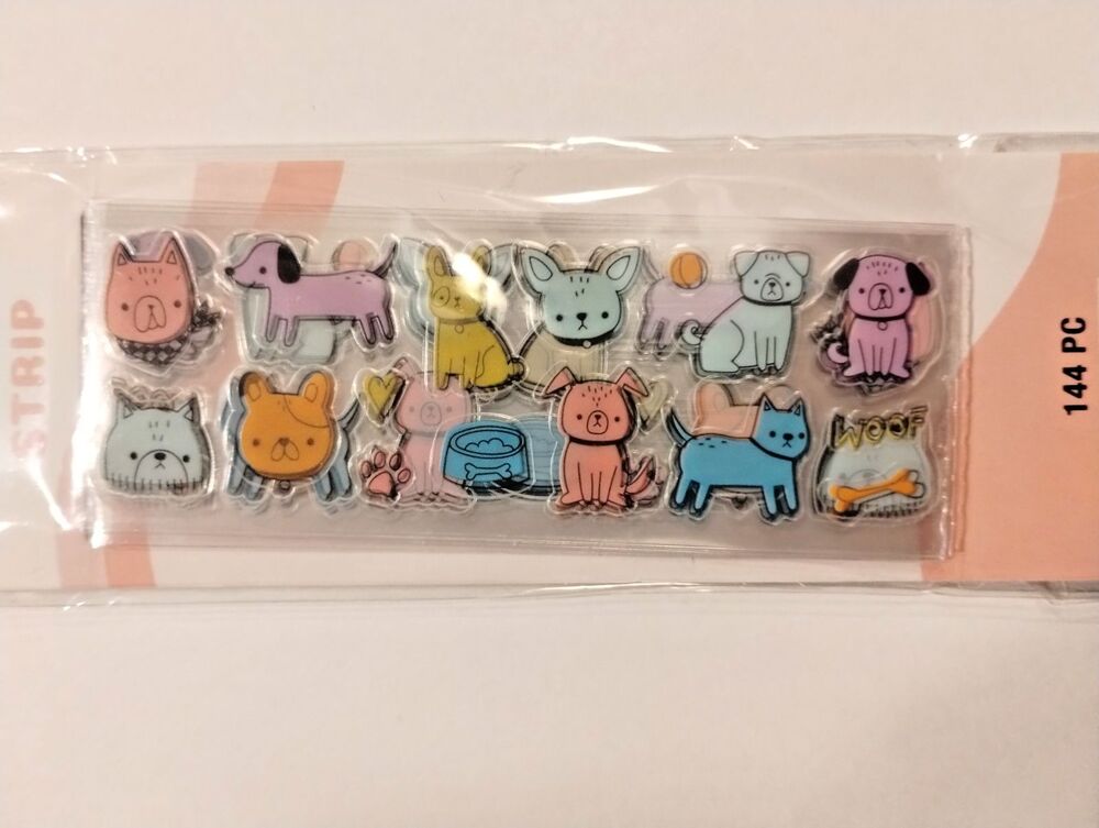Sticko Sticker Strips, 2 packs, Doodle Dog Sticker Roll, 144 pc, 1 yard - NIP